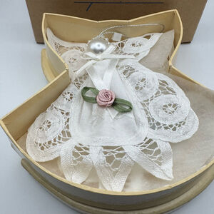 Avon Angel Ornament White Lace Ribbon Pearl Christmas Decoration